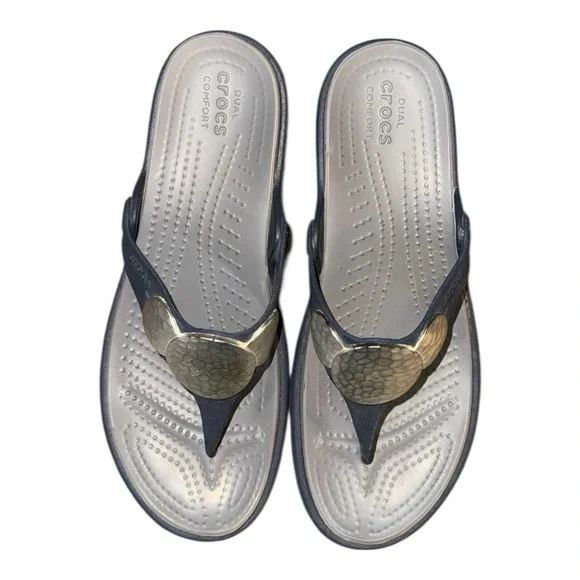 Crocs Sanrah Hammered Circle Wedge Flip Women’s Size 7 Navy Blue - Picture 6 of 8